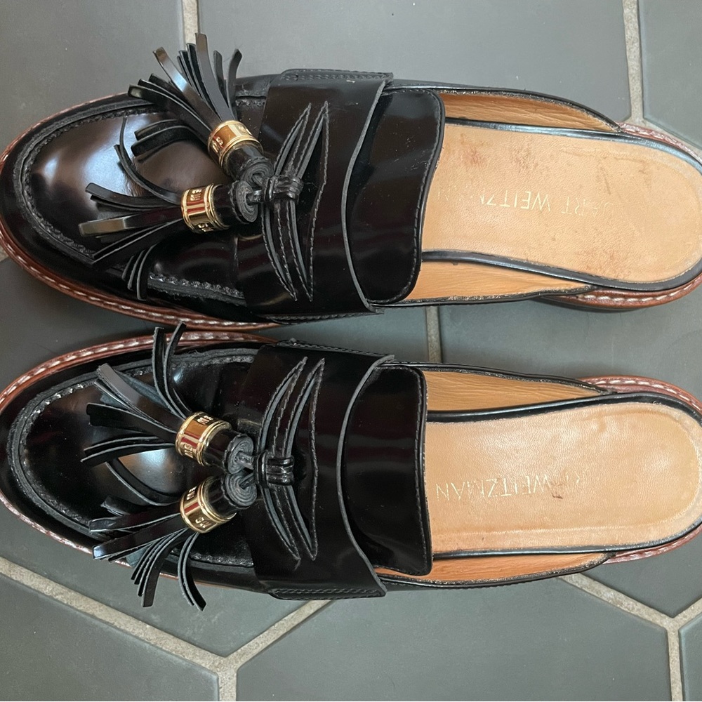 Stuart Weitzman Manila Loafer Patent Leather Mules